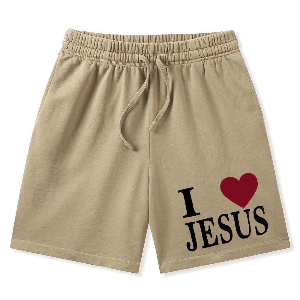 I Love Jesus Christian Washed Shorts
