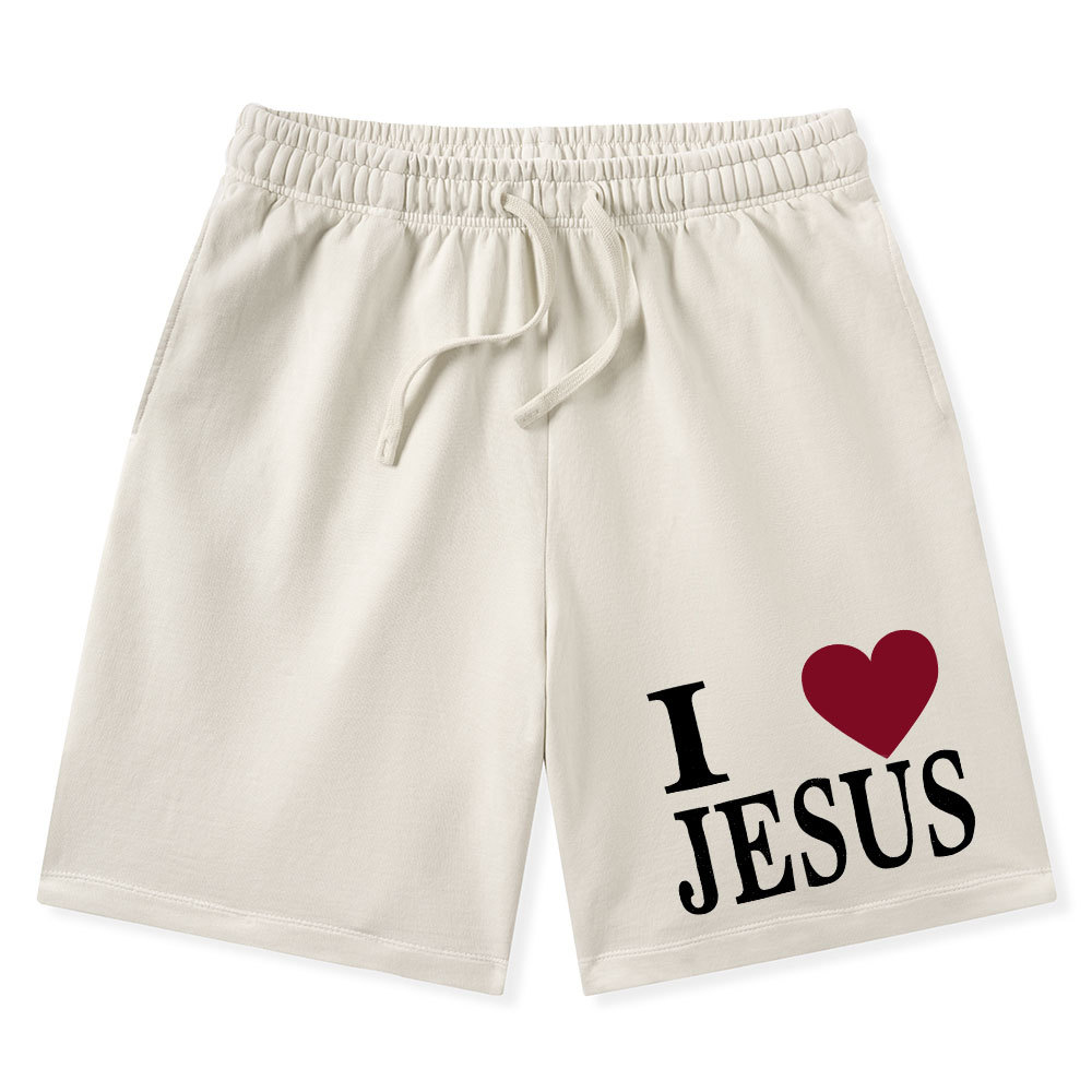 I Love Jesus Christian Washed Shorts
