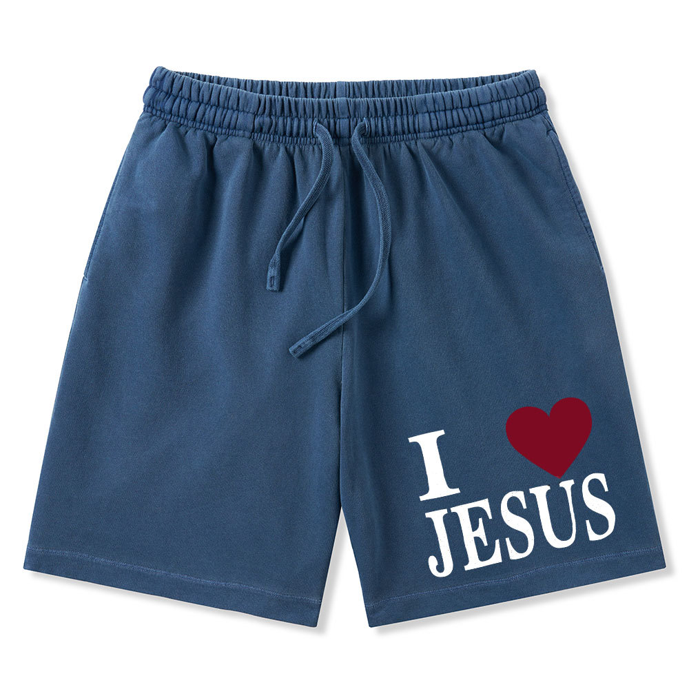 I Love Jesus Christian Washed Shorts