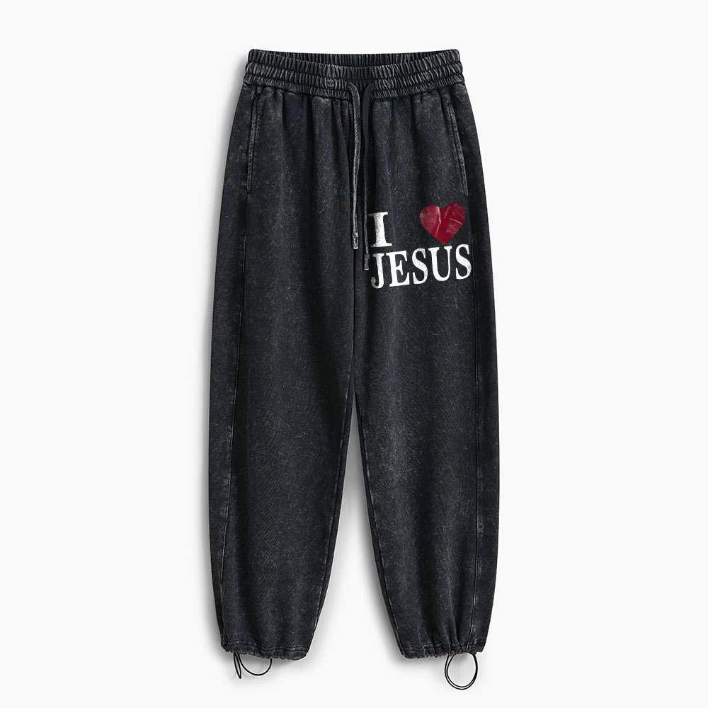 I Love Jesus Christian Washed Sweatpants