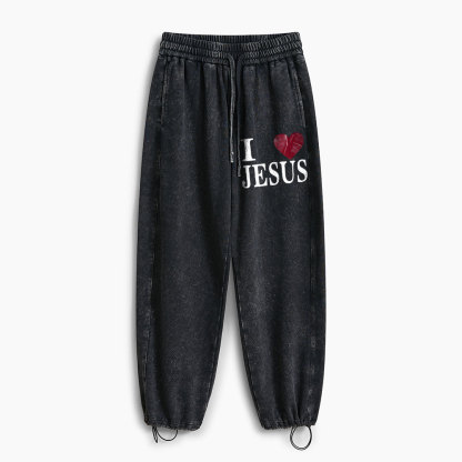 I Love Jesus Christian Washed Sweatpants