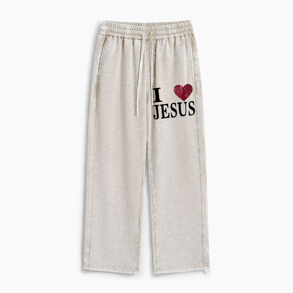 I Love Jesus Christian Washed Sweatpants