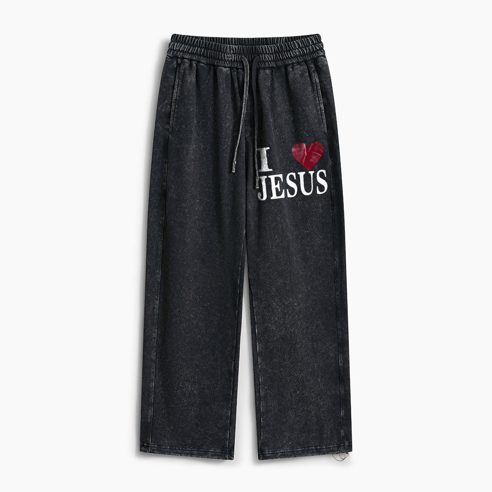 I Love Jesus Christian Washed Sweatpants