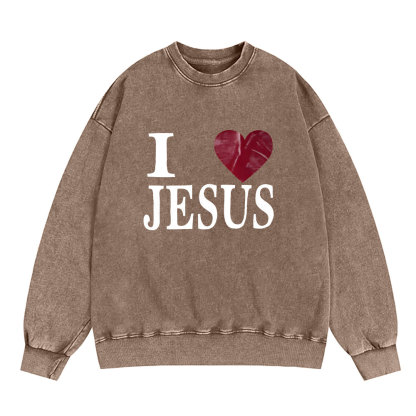 I Love Jesus Christian Washed Sweatshirt
