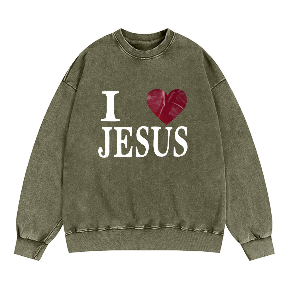 I Love Jesus Christian Washed Sweatshirt