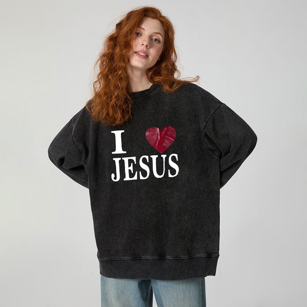 I Love Jesus Christian Washed Sweatshirt