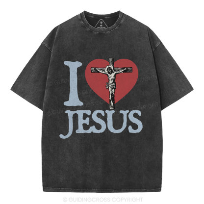 I Love Jesus  Christian Washed T-Shirt