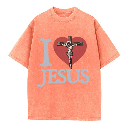 I Love Jesus  Christian Washed T-Shirt