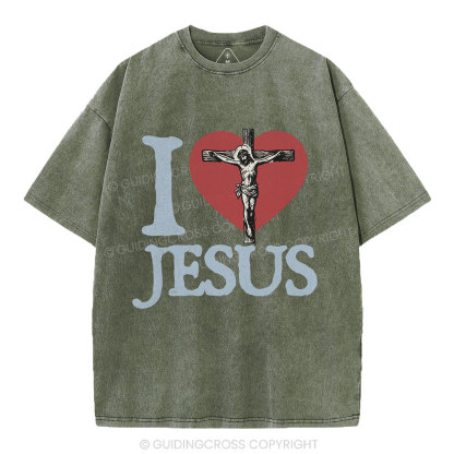 I Love Jesus  Christian Washed T-Shirt