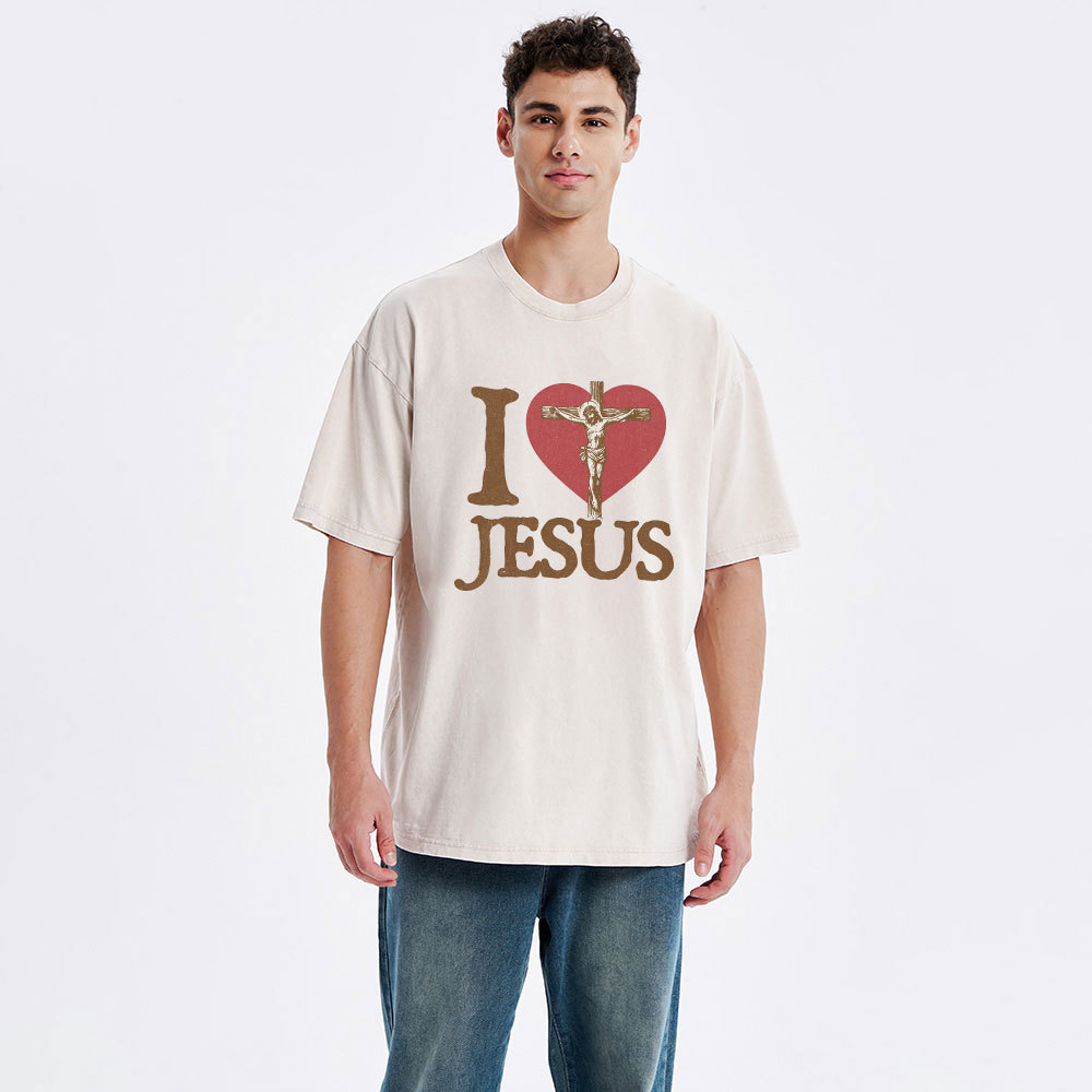 I Love Jesus  Christian Washed T-Shirt