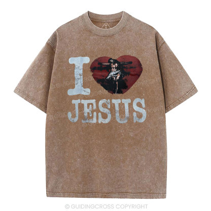 I Love Jesus  Christian Washed T-Shirt