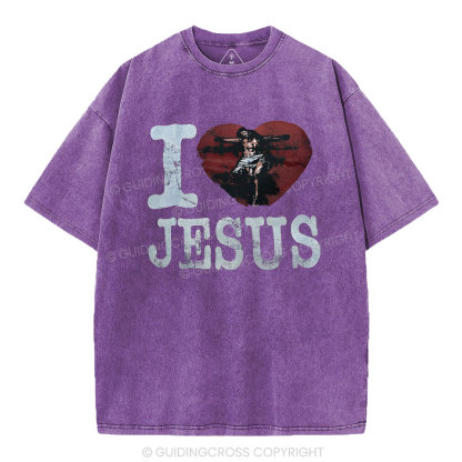 I Love Jesus  Christian Washed T-Shirt