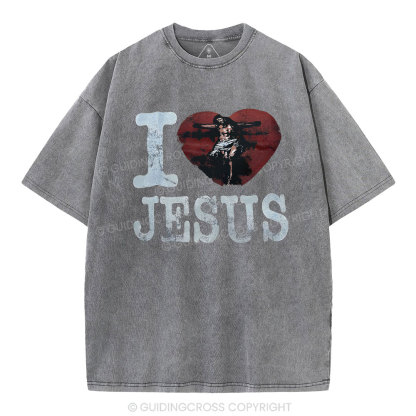 I Love Jesus  Christian Washed T-Shirt