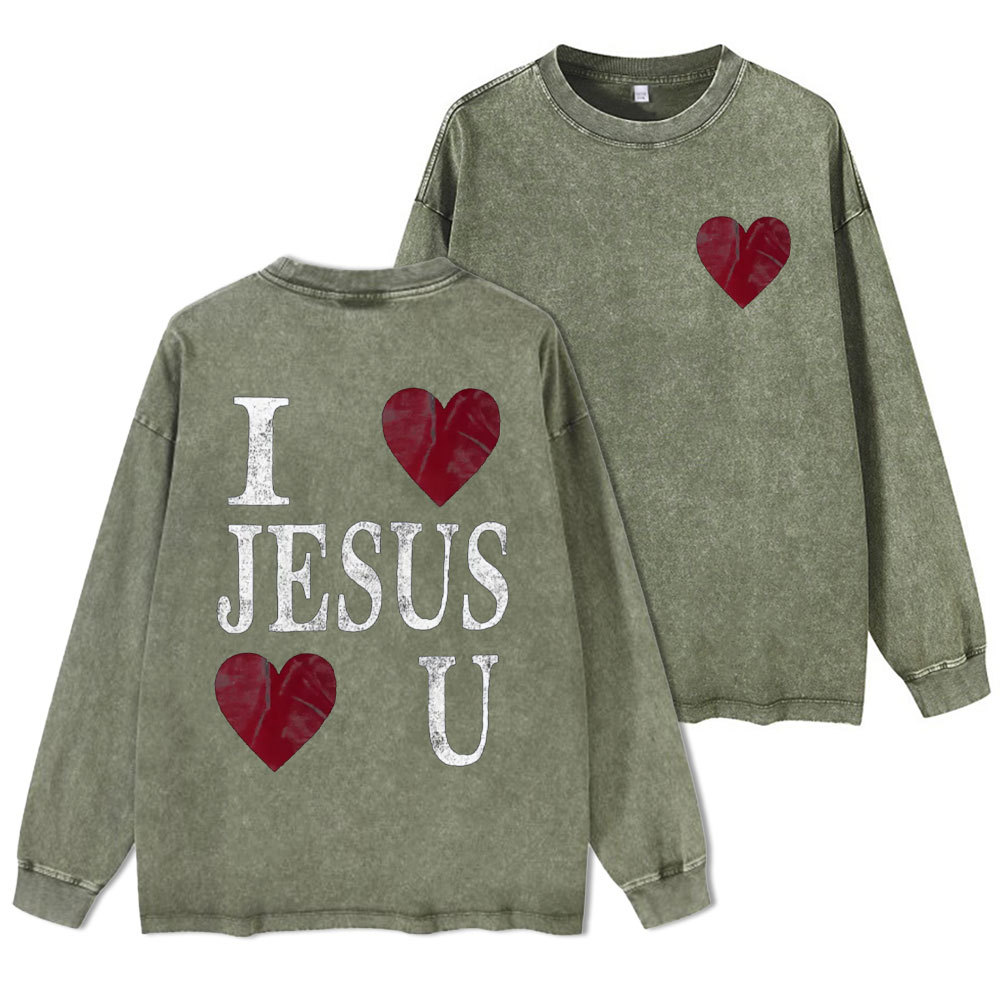 I Love Jesus Love U Christian Washed Long Sleeve T-Shirt