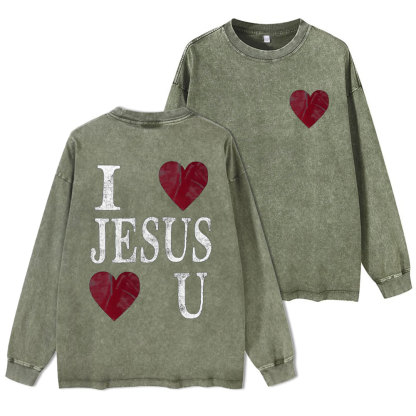 I Love Jesus Love U Christian Washed Long Sleeve T-Shirt