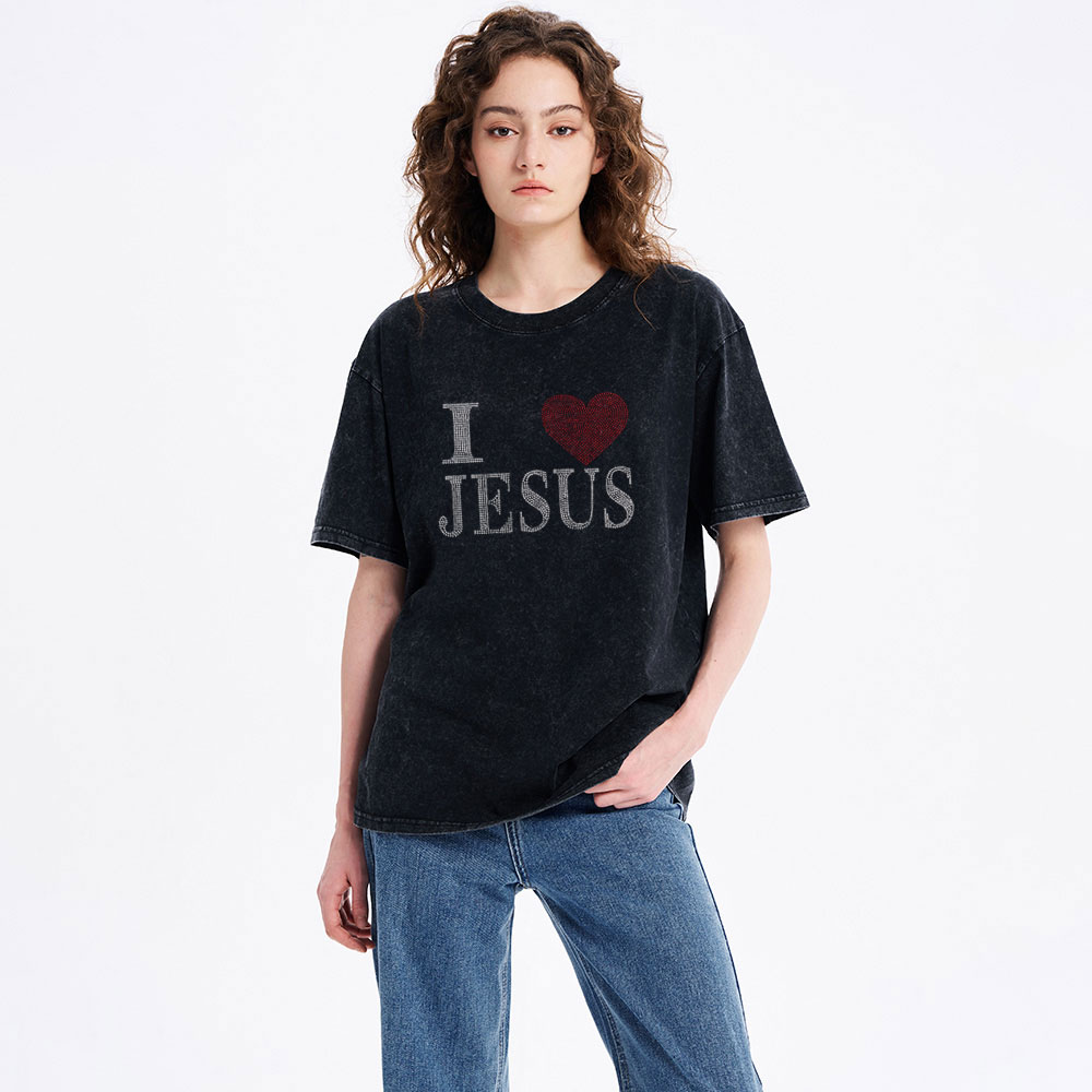 I Love Jesus Rhinestone Washed T-Shirt