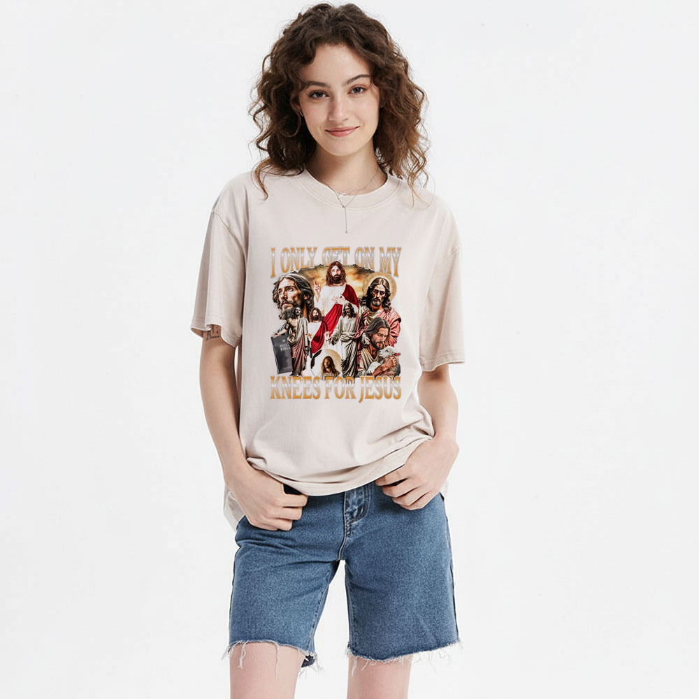I Only Get On My Kness For Jesus Christian Washed T-Shirt
