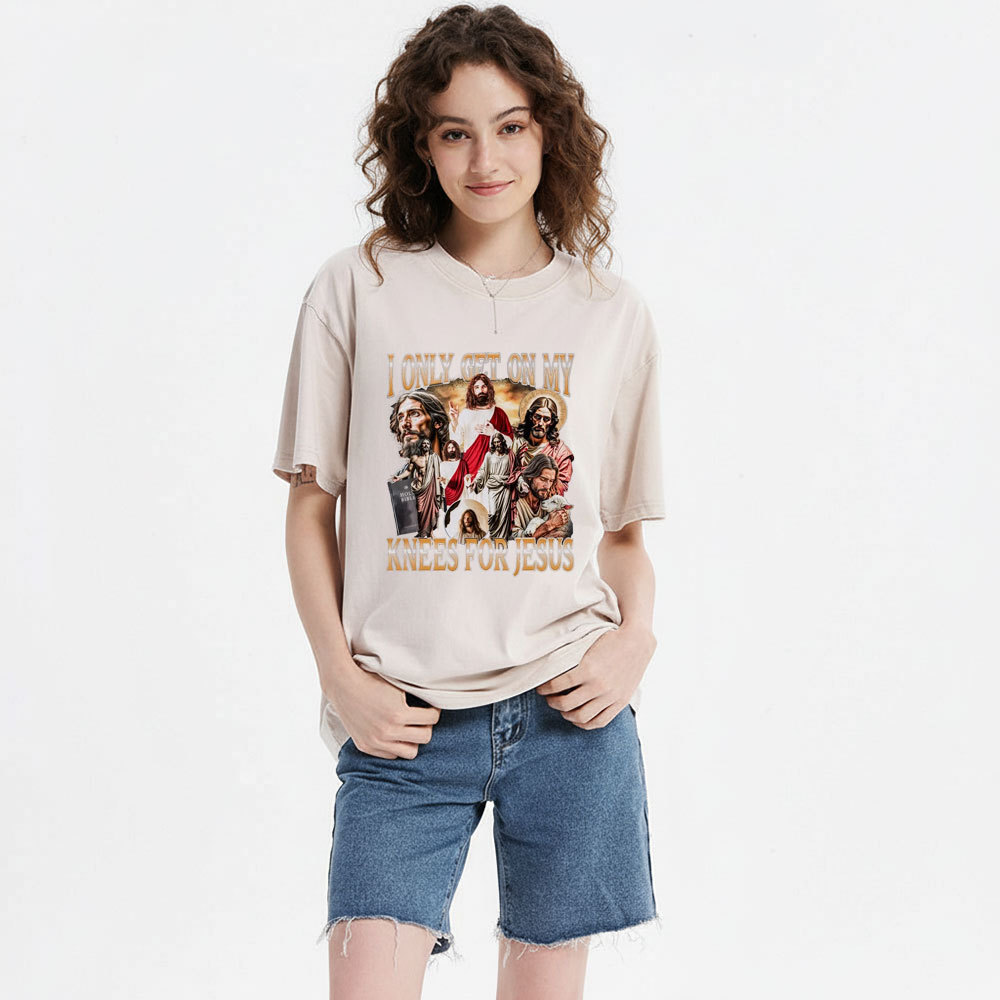 I Only Get On My Kness For Jesus Christian Washed T-Shirt