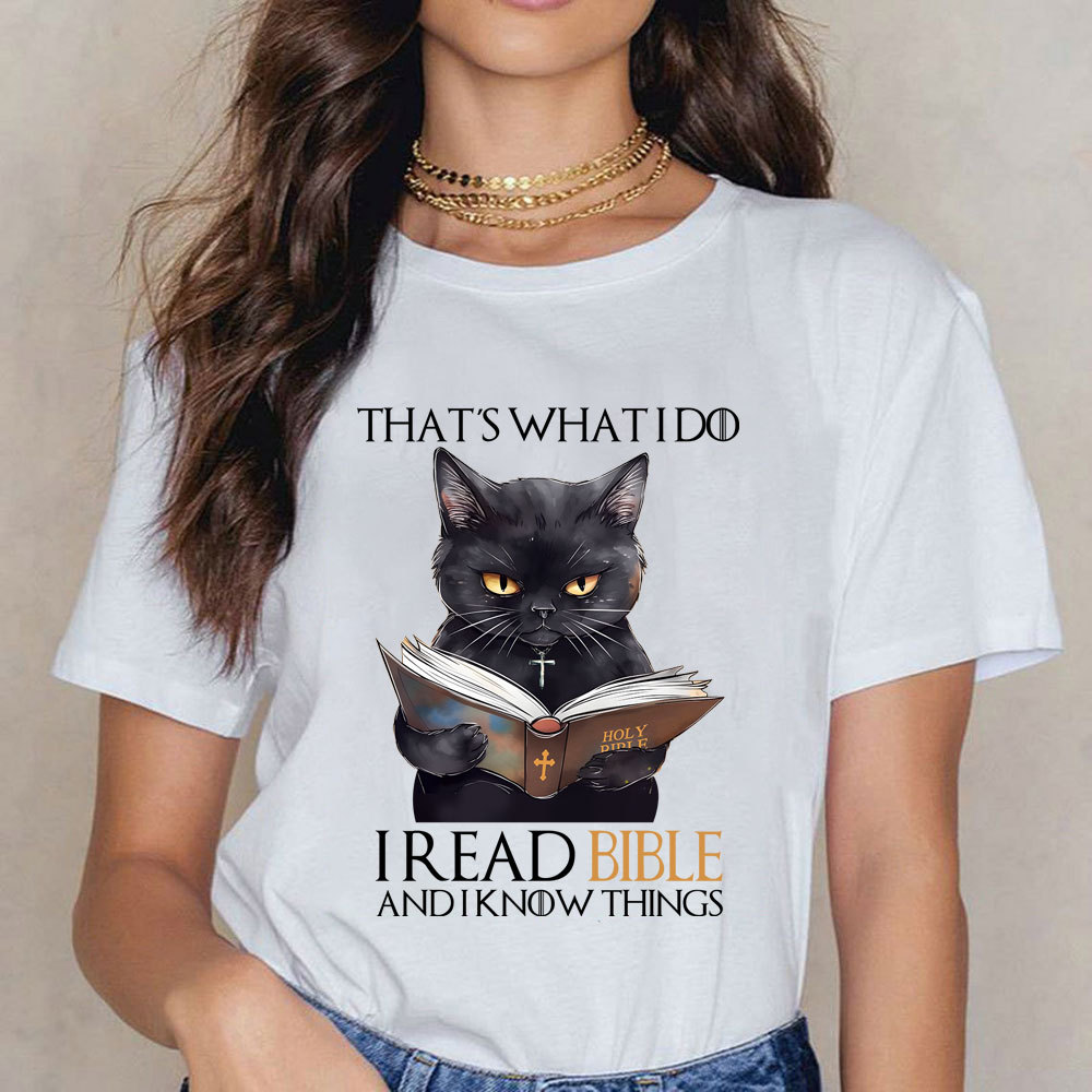 I Read Bible And I Know Things Black Cat Christian T-Shirt