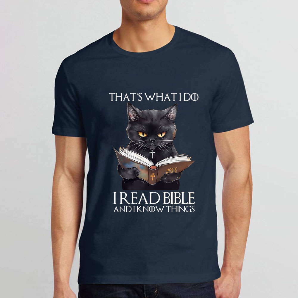 I Read Bible And I Know Things Black Cat Christian T-Shirt