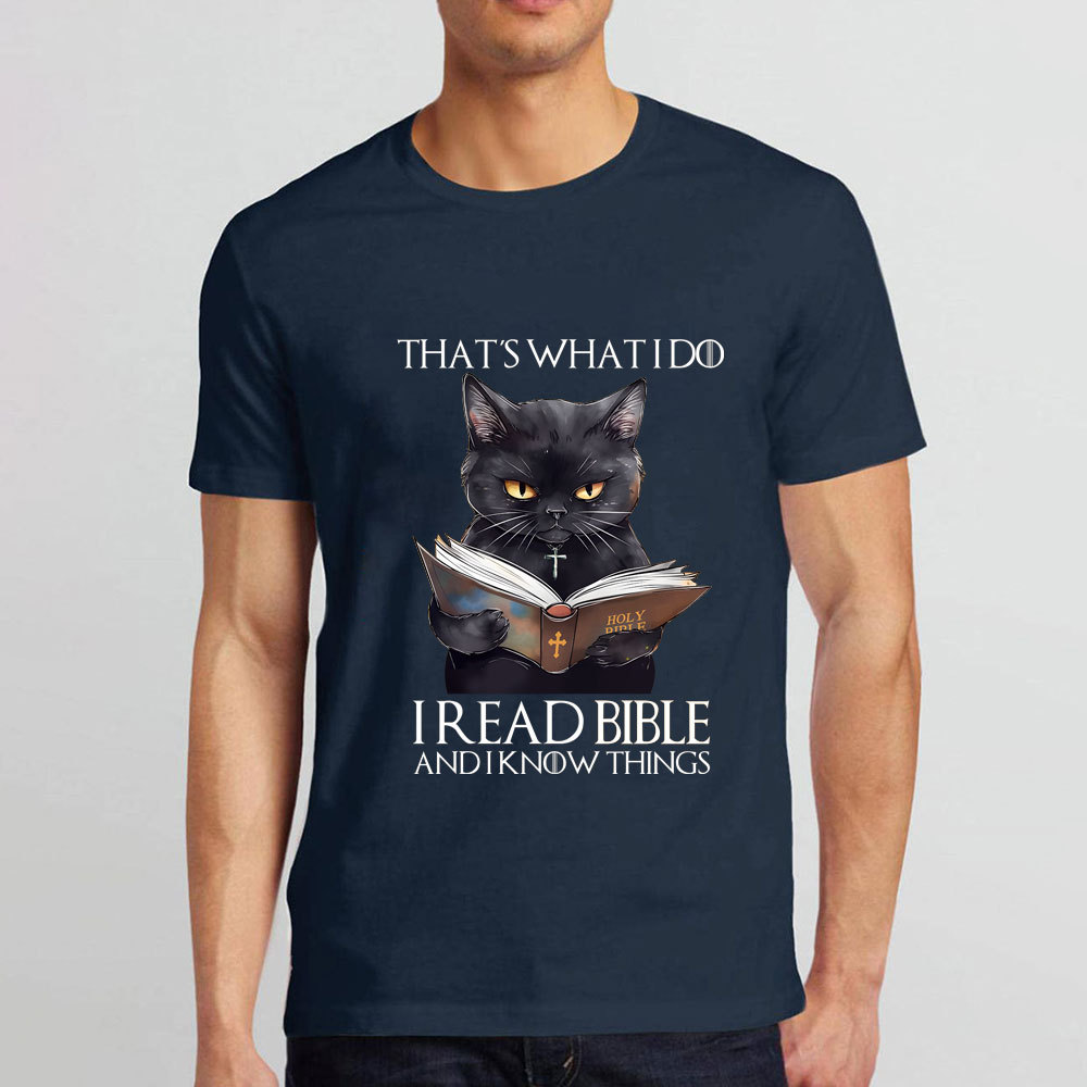 I Read Bible And I Know Things Black Cat Christian T-Shirt