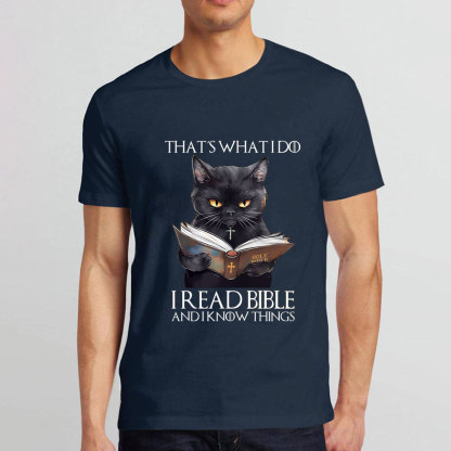 I Read Bible And I Know Things Black Cat Christian T-Shirt