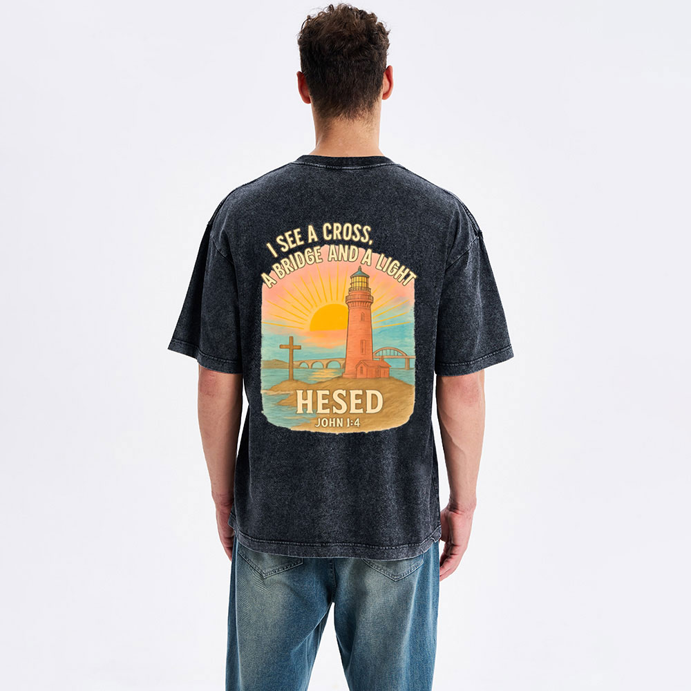 I See A Cross A Bridge And A Light Chrisitan Washed T-Shirt