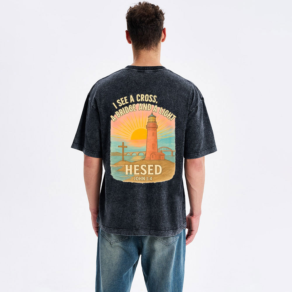 I See A Cross A Bridge And A Light Chrisitan Washed T-Shirt