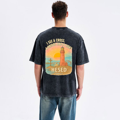 I See A Cross A Bridge And A Light Chrisitan Washed T-Shirt