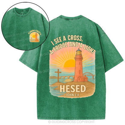 I See A Cross A Bridge And A Light Chrisitan Washed T-Shirt