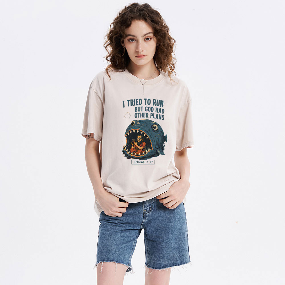 I Tried To Run But God Had Other Plans Christian Washed T-Shirt