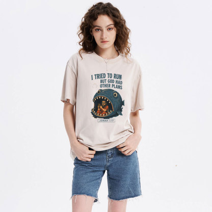 I Tried To Run But God Had Other Plans Christian Washed T-Shirt