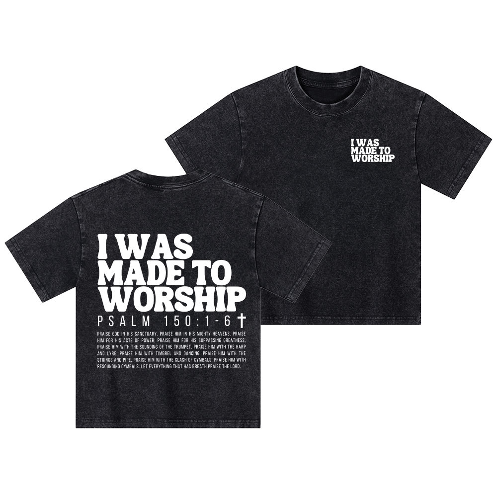 I Was Made To Worship Christian Kid Washed T-Shirt