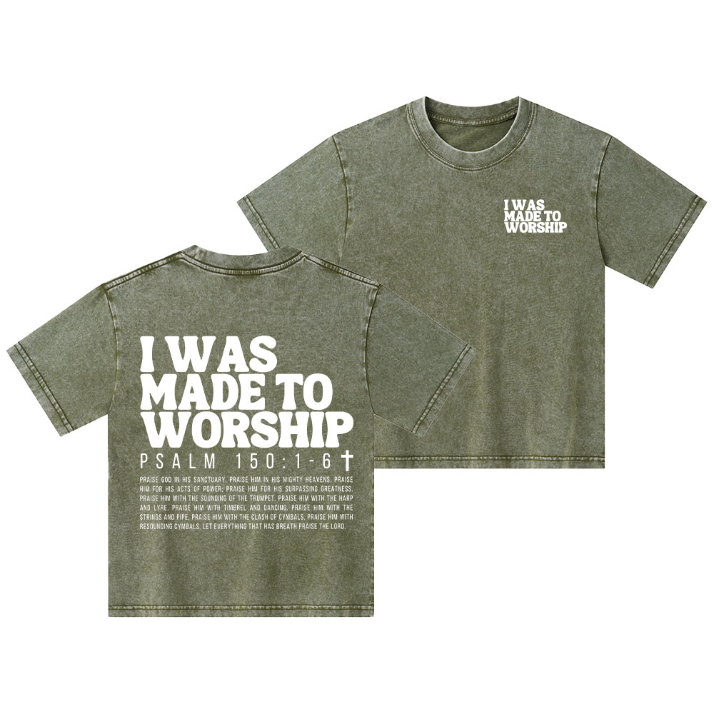 I Was Made To Worship Christian Kid Washed T-Shirt