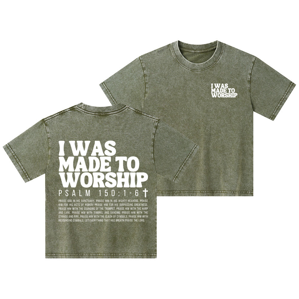 I Was Made To Worship Christian Kid Washed T-Shirt