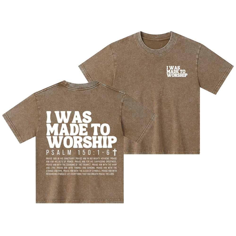 I Was Made To Worship Christian Kid Washed T-Shirt
