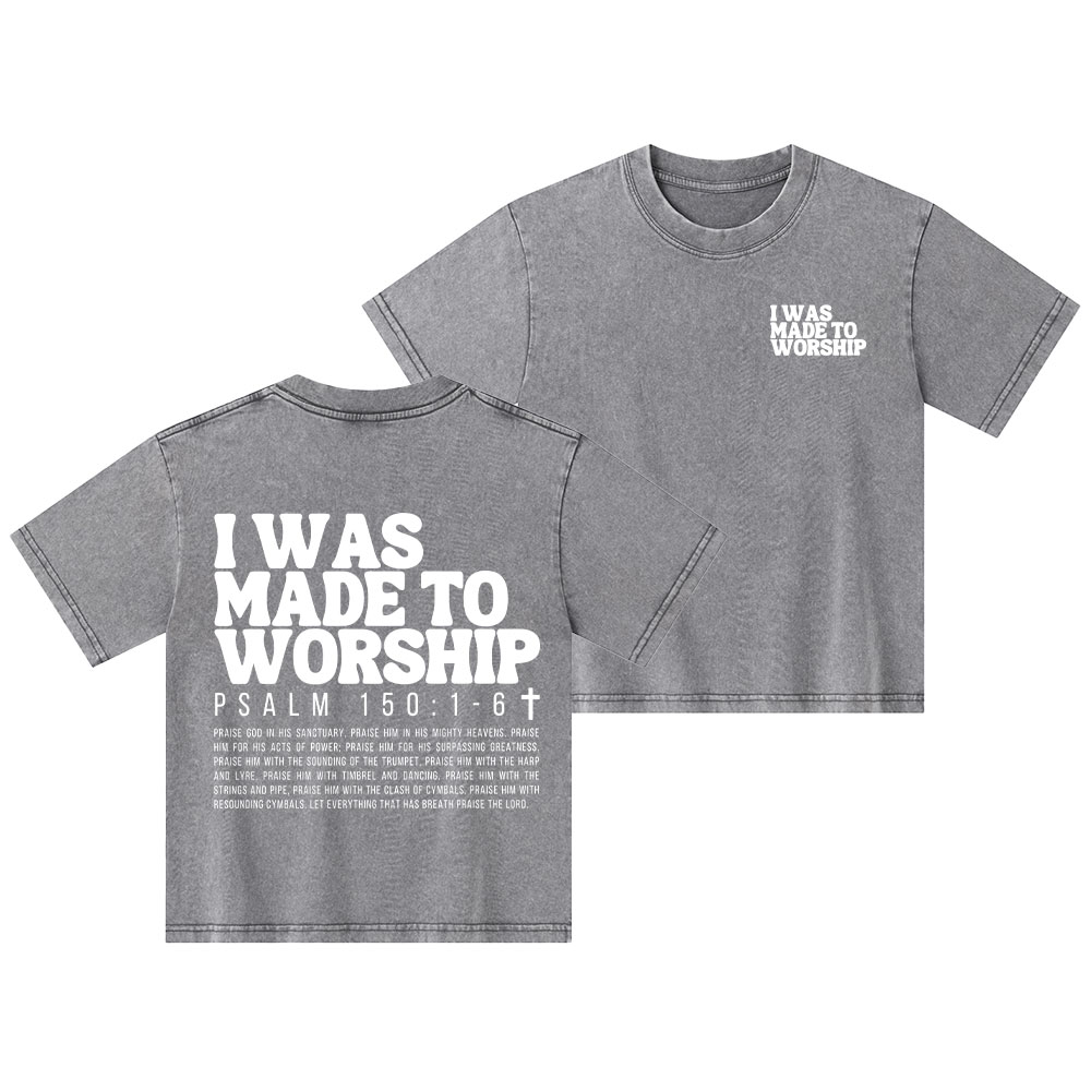 I Was Made To Worship Christian Kid Washed T-Shirt