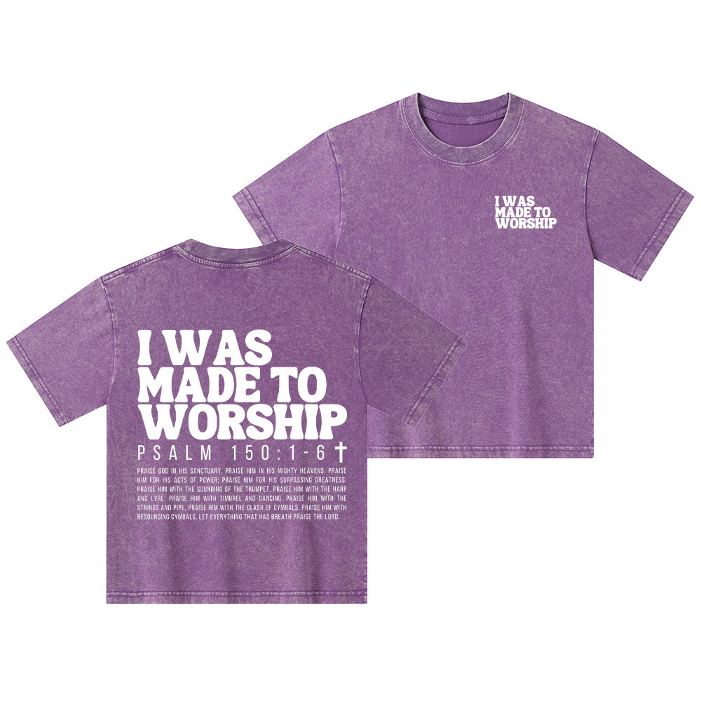 I Was Made To Worship Christian Kid Washed T-Shirt