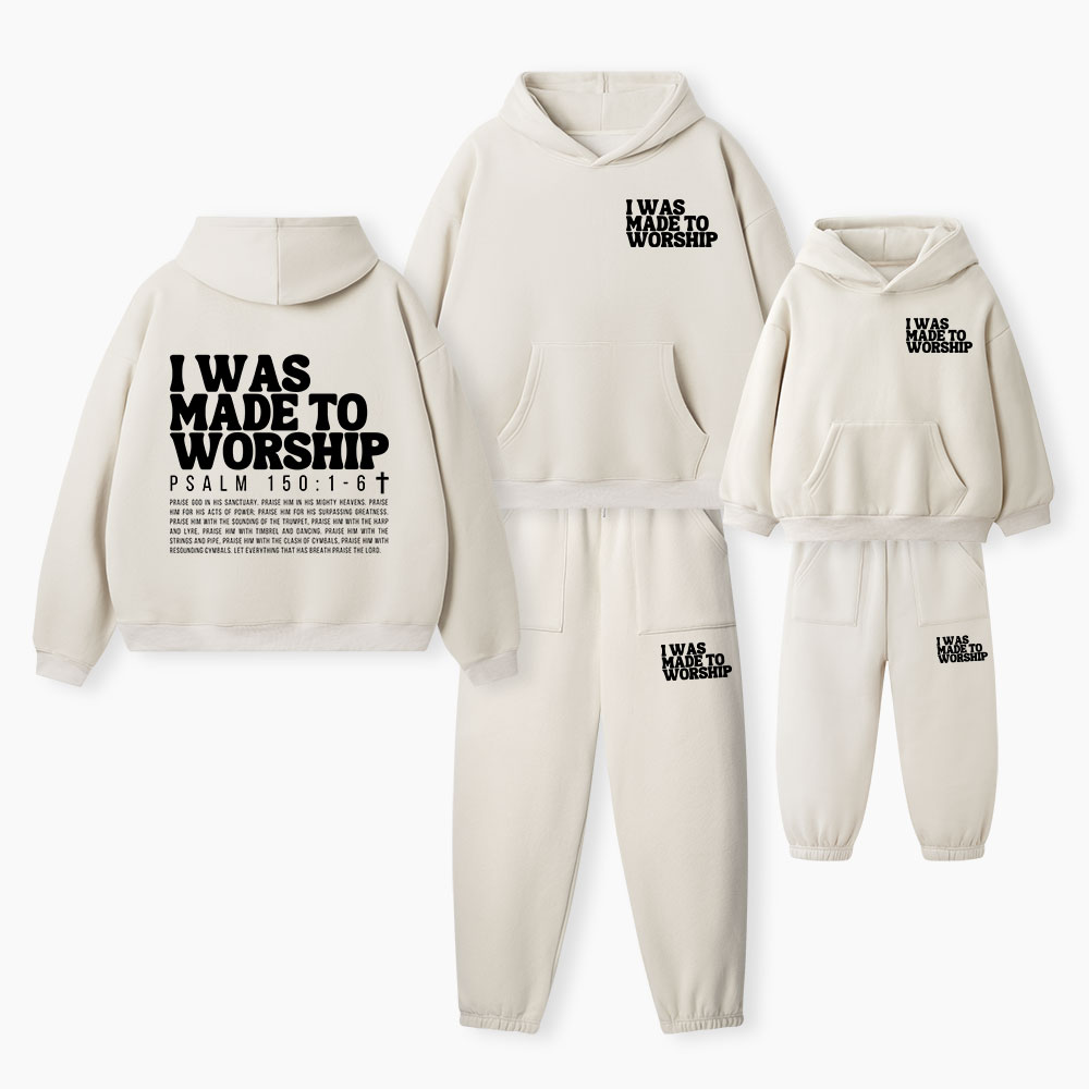 I Was Made To Worship Christian Premium Matching Fleece Hoodie Set