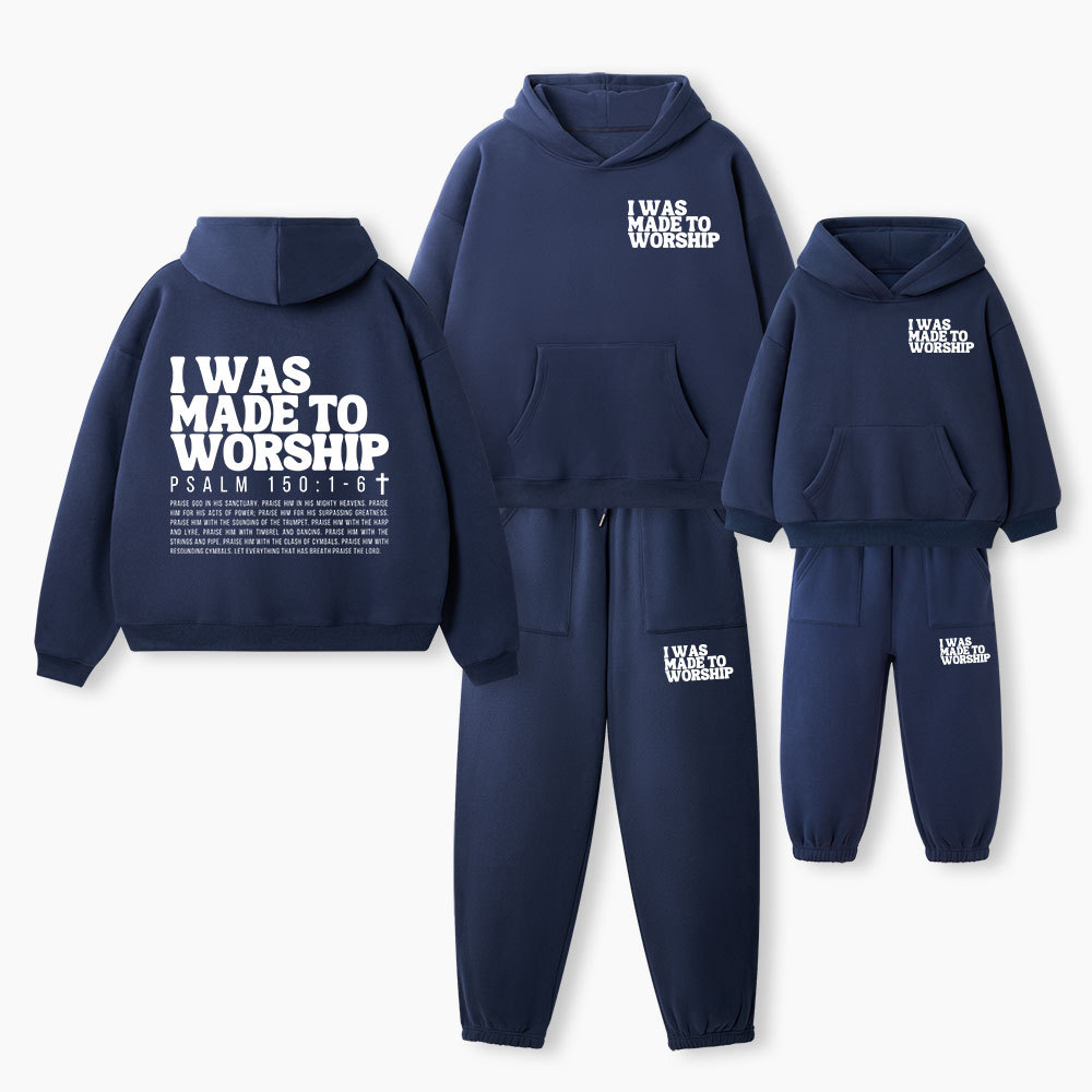 I Was Made To Worship Christian Premium Matching Fleece Hoodie Set