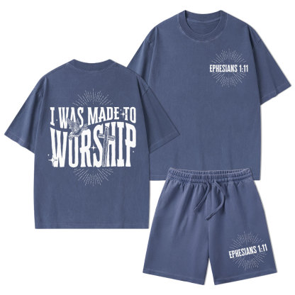 I Was Made To Worship Christian Washed T-Shirt & Shorts