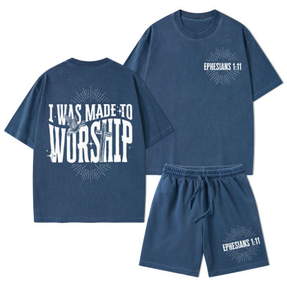 I Was Made To Worship Christian Washed T-Shirt & Shorts