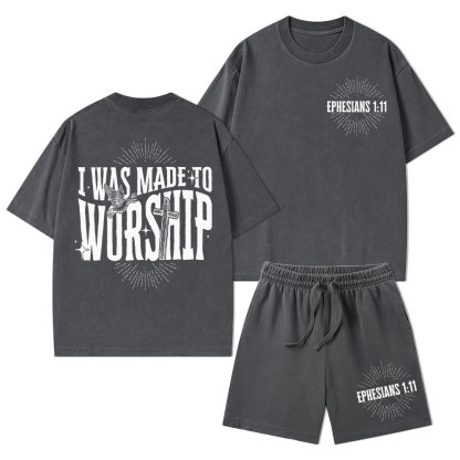 I Was Made To Worship Christian Washed T-Shirt & Shorts