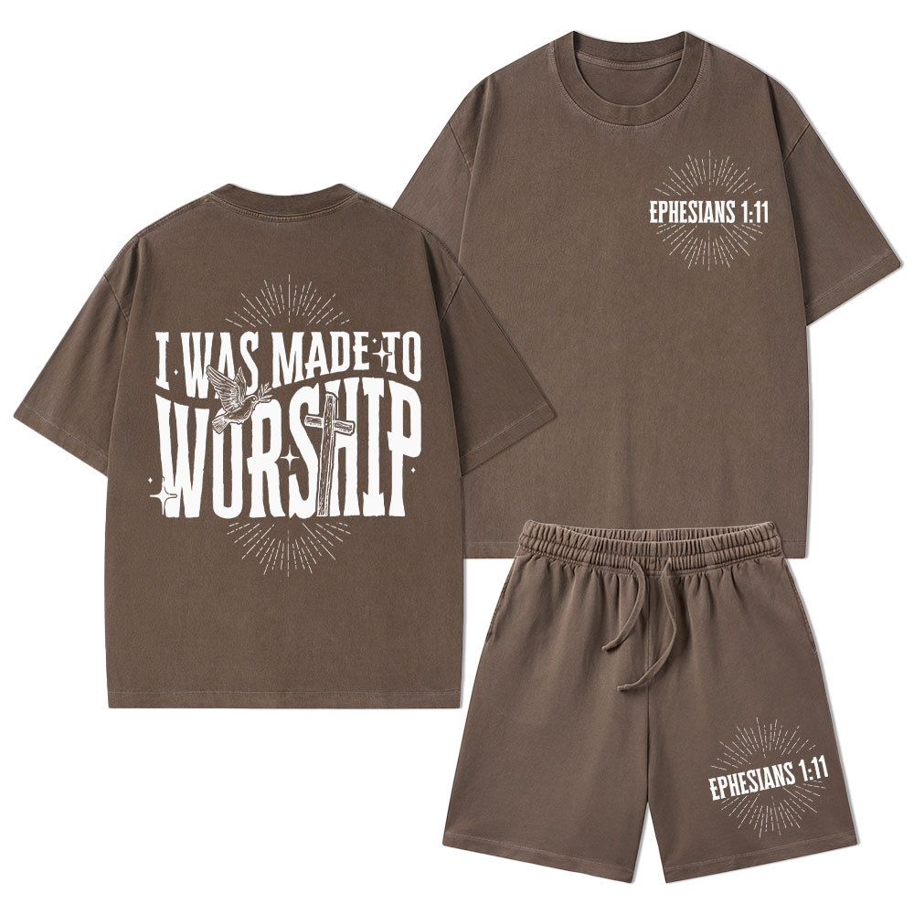 I Was Made To Worship Christian Washed T-Shirt & Shorts