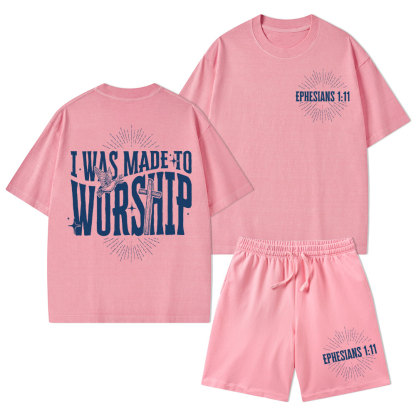 I Was Made To Worship Christian Washed T-Shirt & Shorts