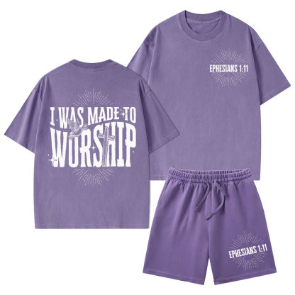 I Was Made To Worship Christian Washed T-Shirt & Shorts