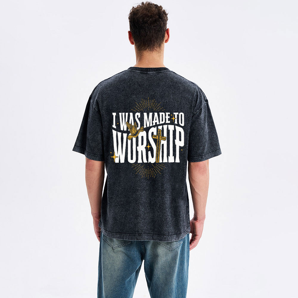 I Was Made To Worship Christian Washed T-Shirt