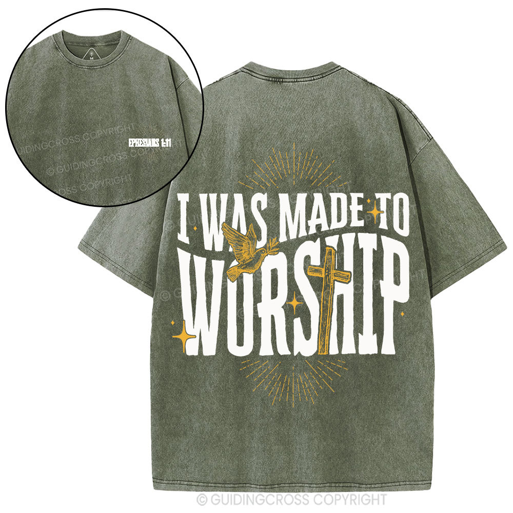I Was Made To Worship Christian Washed T-Shirt