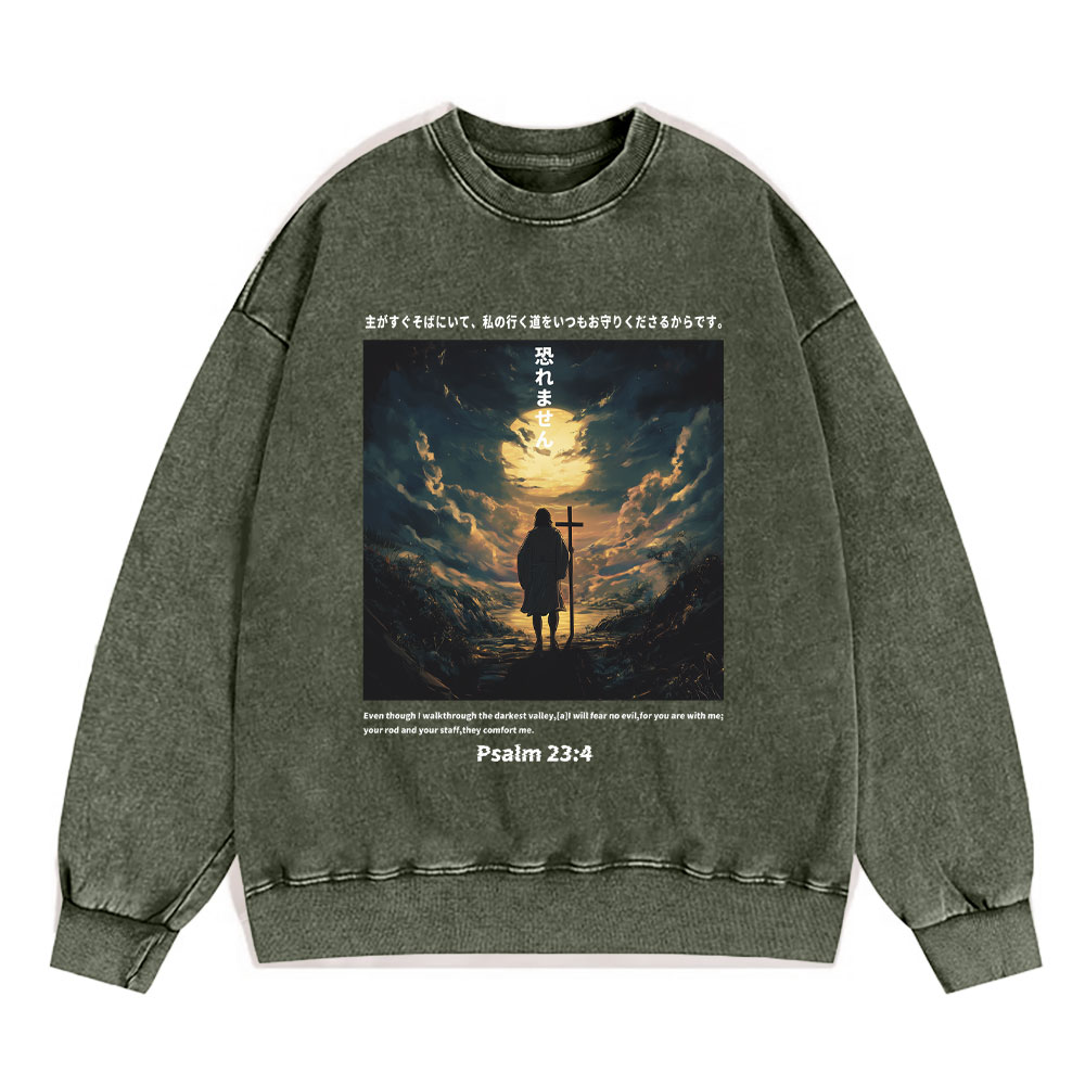 I Will Fear No Evil Anime Chirstian Washed Sweatshirt