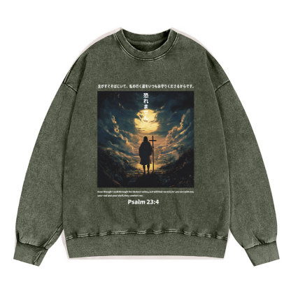 I Will Fear No Evil Anime Chirstian Washed Sweatshirt